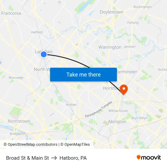 Broad St & Main St to Hatboro, PA map