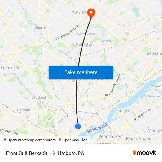 Front St & Berks St to Hatboro, PA map