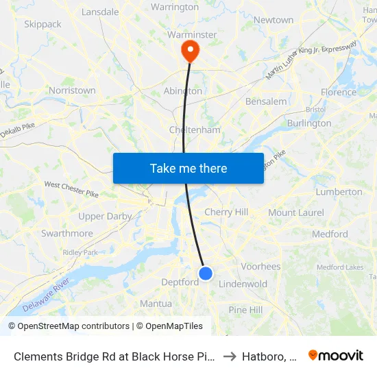 Clements Bridge Rd at Black Horse Pike to Hatboro, PA map