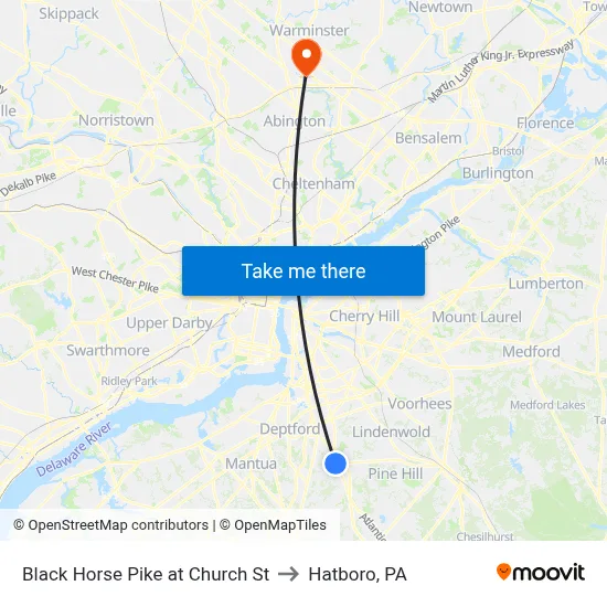 Black Horse Pike at Church St to Hatboro, PA map