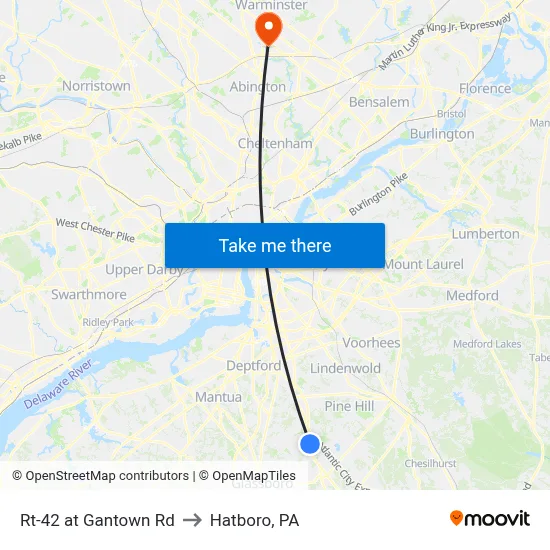 Rt-42 at Gantown Rd to Hatboro, PA map