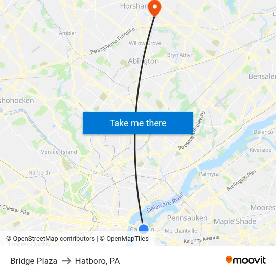 Bridge Plaza to Hatboro, PA map