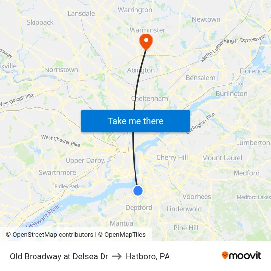 Old Broadway at Delsea Dr to Hatboro, PA map