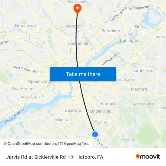 Jarvis Rd at Sicklerville Rd to Hatboro, PA map