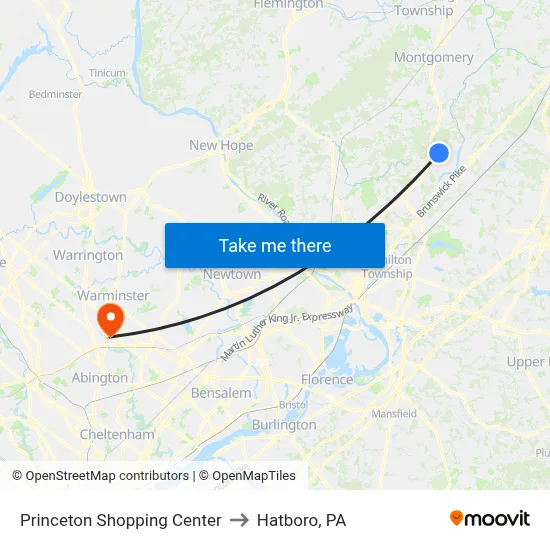 Princeton Shopping Center to Hatboro, PA map
