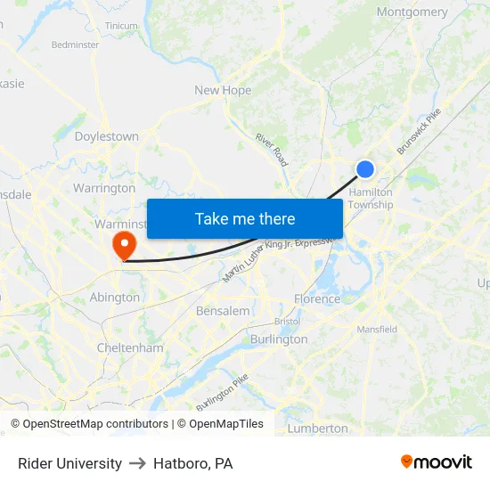 Rider University to Hatboro, PA map