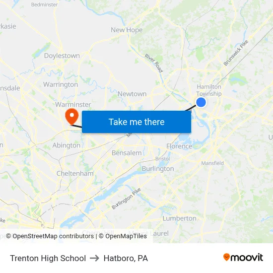 Trenton High School to Hatboro, PA map