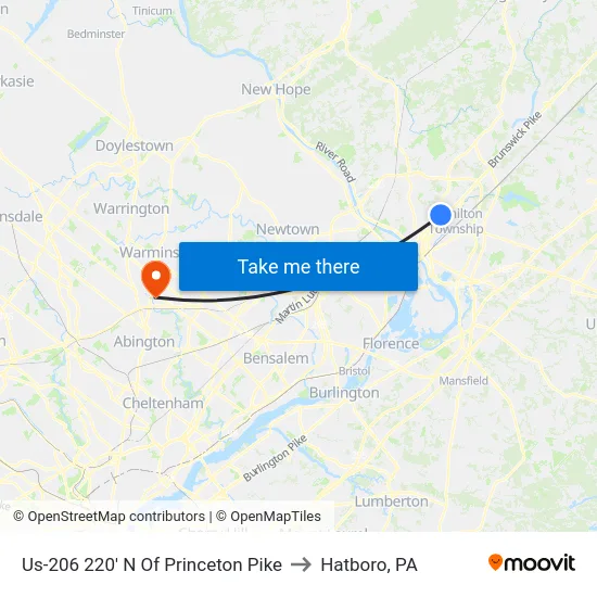 Us-206 220' N Of Princeton Pike to Hatboro, PA map