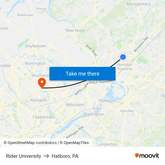 Rider University to Hatboro, PA map