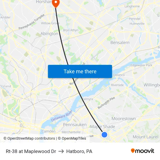 Rt-38 at Maplewood Dr to Hatboro, PA map