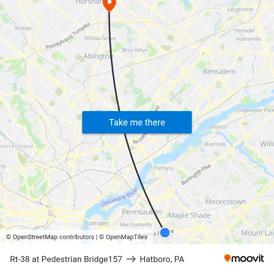 Rt-38 at Pedestrian Bridge157 to Hatboro, PA map