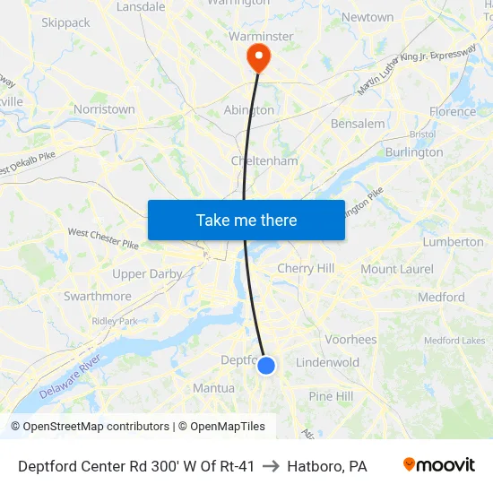 Deptford Center Rd 300' W Of Rt-41 to Hatboro, PA map