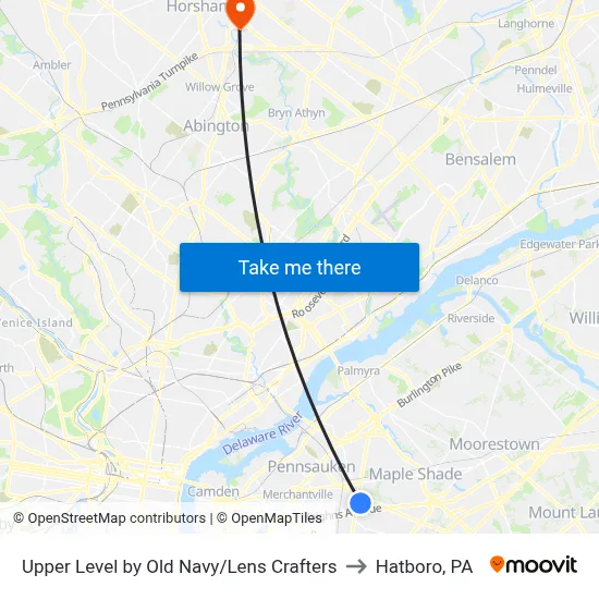 Upper Level by Old Navy/Lens Crafters to Hatboro, PA map