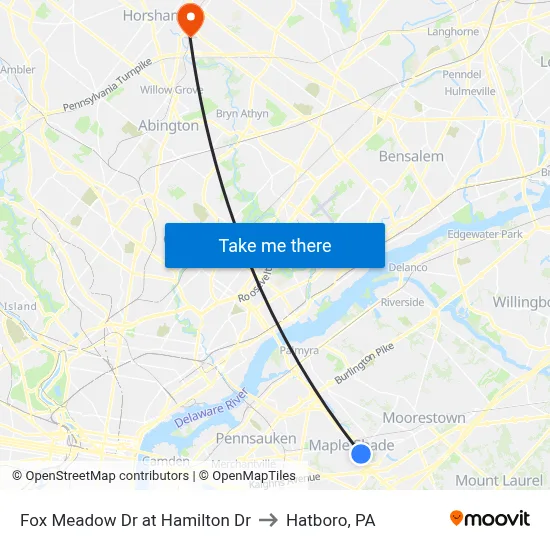 Fox Meadow Dr at Hamilton Dr to Hatboro, PA map
