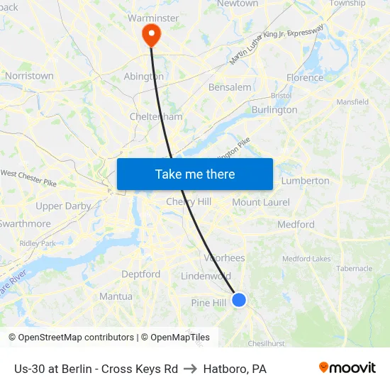 Us-30 at Berlin - Cross Keys Rd to Hatboro, PA map