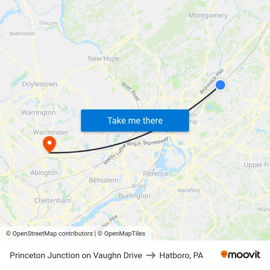 Princeton Junction on Vaughn Drive to Hatboro, PA map