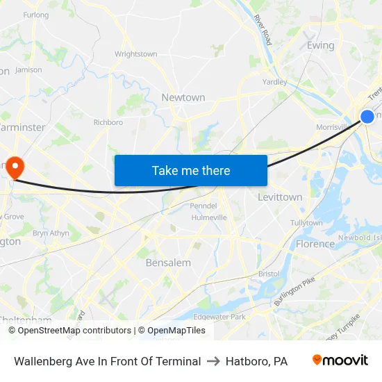Wallenberg Ave In Front Of Terminal to Hatboro, PA map