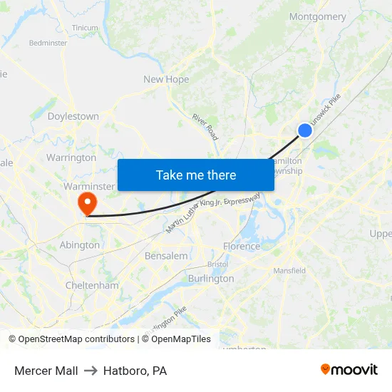 Mercer Mall to Hatboro, PA map