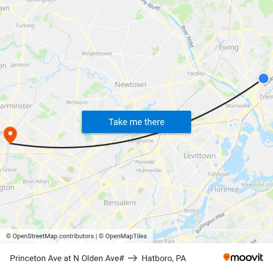 Princeton Ave at N Olden Ave# to Hatboro, PA map