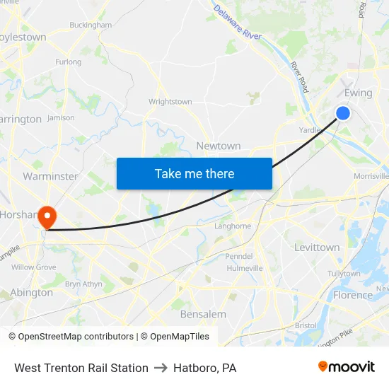 West Trenton Rail Station to Hatboro, PA map