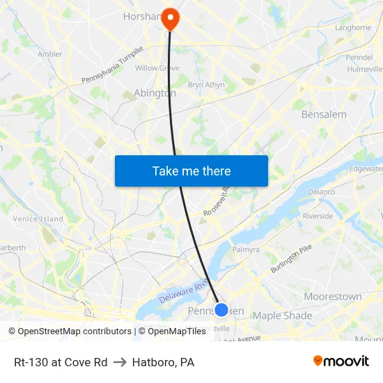 Rt-130 at Cove Rd to Hatboro, PA map