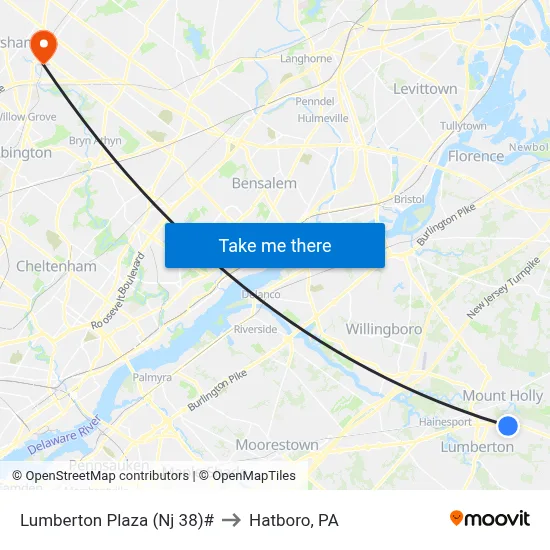 Lumberton Plaza (Nj 38)# to Hatboro, PA map