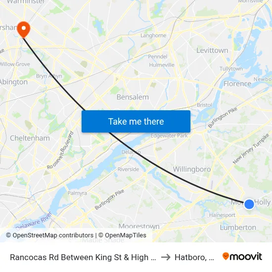 Rancocas Rd Between King St & High St to Hatboro, PA map