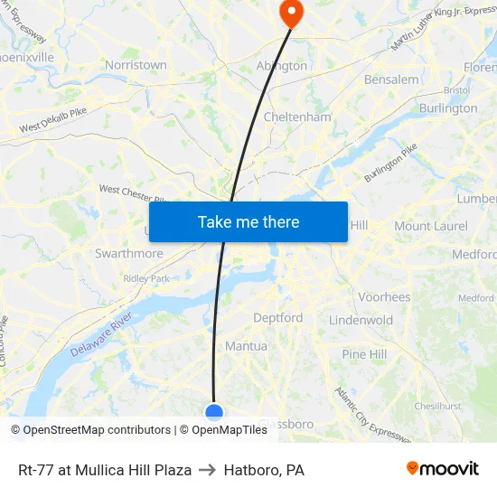 Rt-77 at Mullica Hill Plaza to Hatboro, PA map
