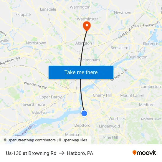 Us-130 at Browning Rd to Hatboro, PA map