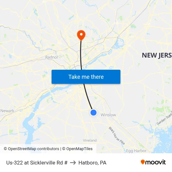Us-322 at Sicklerville Rd # to Hatboro, PA map