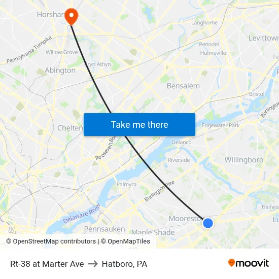 Rt-38 at Marter Ave to Hatboro, PA map