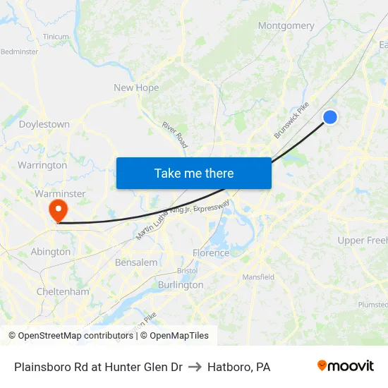 Plainsboro Rd at Hunter Glen Dr to Hatboro, PA map