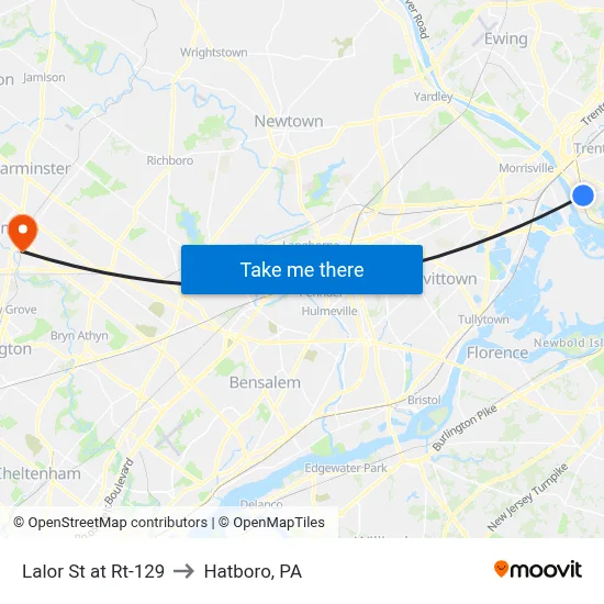 Lalor St at Rt-129 to Hatboro, PA map