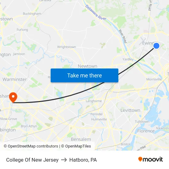 College Of New Jersey to Hatboro, PA map