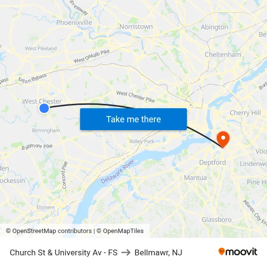 Church St & University Av - FS to Bellmawr, NJ map