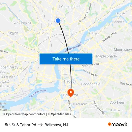 5th St & Tabor Rd to Bellmawr, NJ map