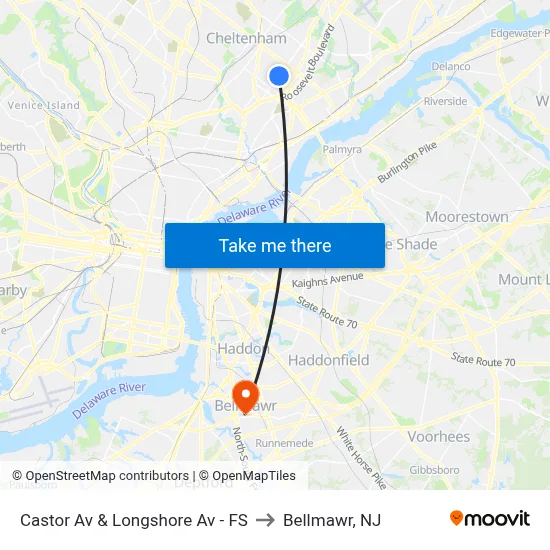 Castor Av & Longshore Av - FS to Bellmawr, NJ map