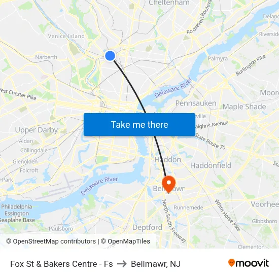 Fox St & Bakers Centre - Fs to Bellmawr, NJ map