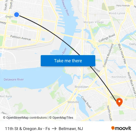 11th St & Oregon Av - Fs to Bellmawr, NJ map