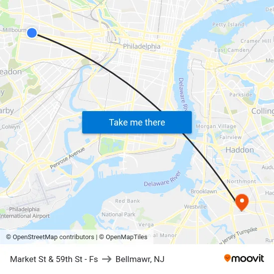 Market St & 59th St - Fs to Bellmawr, NJ map