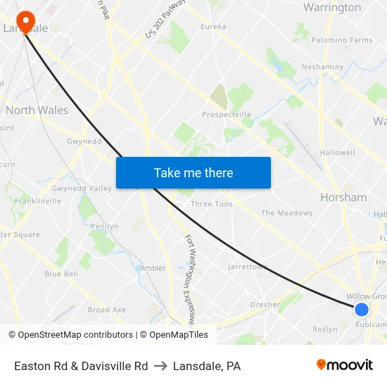 Easton Rd & Davisville Rd to Lansdale, PA map