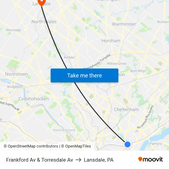 Frankford Av & Torresdale Av to Lansdale, PA map