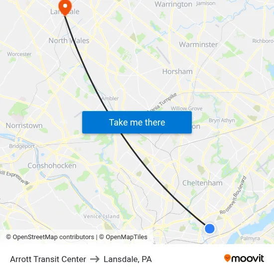 Arrott Transit Center to Lansdale, PA map