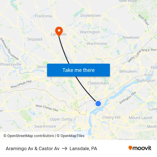 Aramingo Av & Castor Av to Lansdale, PA map