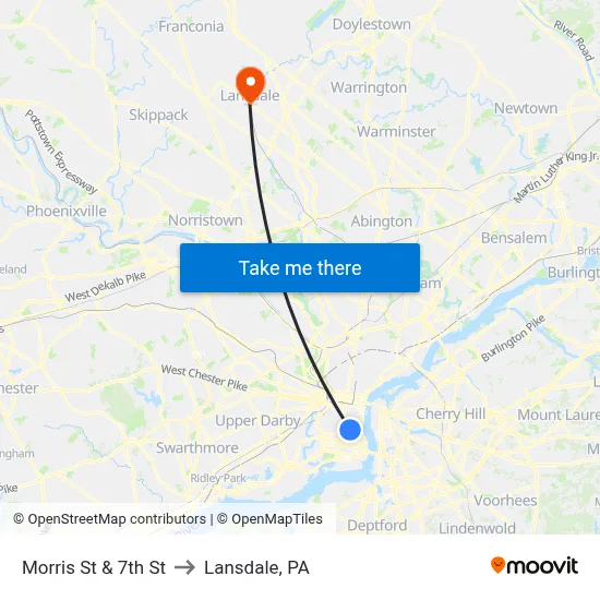 Morris St & 7th St to Lansdale, PA map