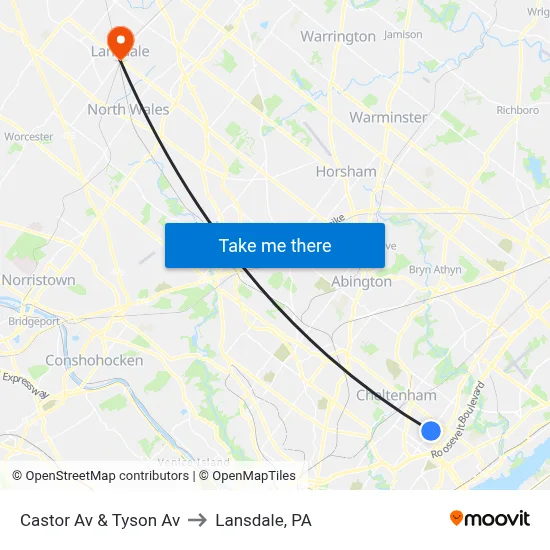 Castor Av & Tyson Av to Lansdale, PA map