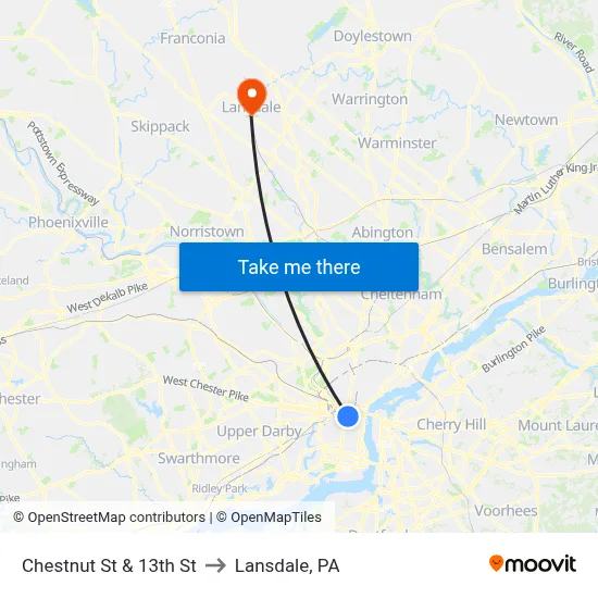 Chestnut St & 13th St to Lansdale, PA map