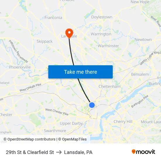 29th St & Clearfield St to Lansdale, PA map
