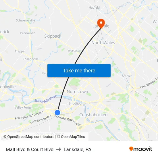 Mall Blvd & Court Blvd to Lansdale, PA map