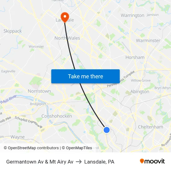 Germantown Av & Mt Airy Av to Lansdale, PA map
